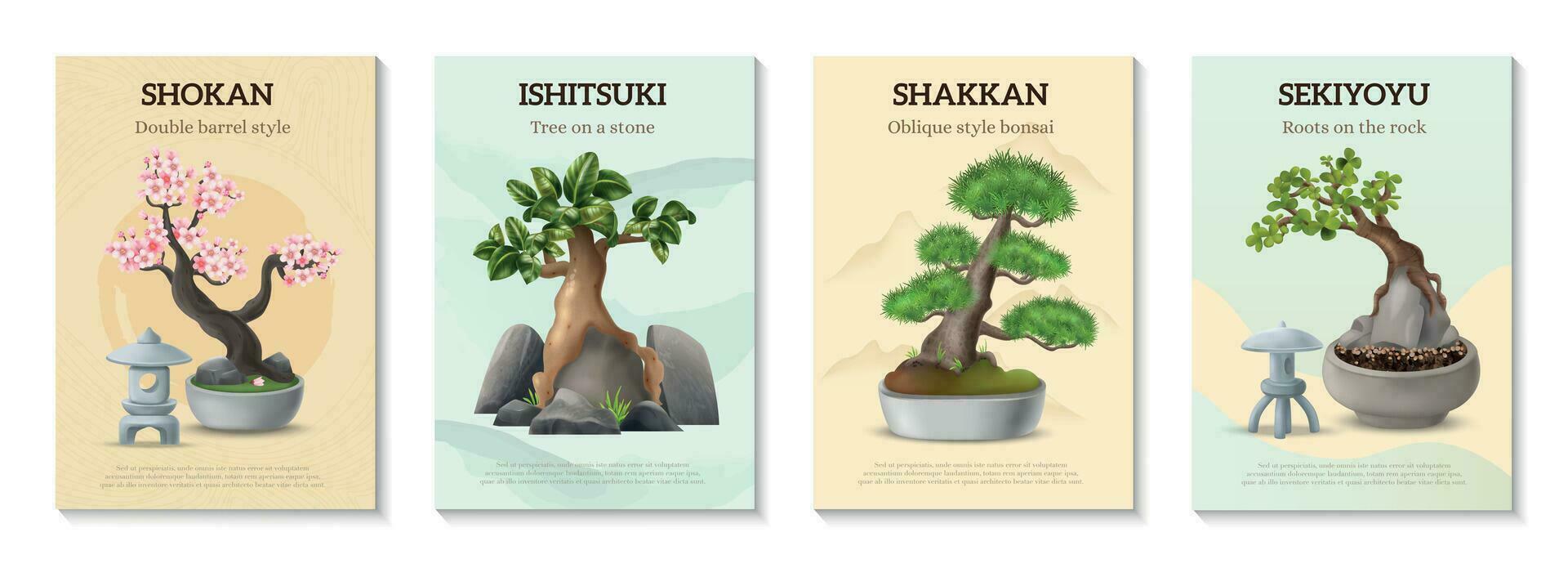 bonsai árvores poster conjunto vetor