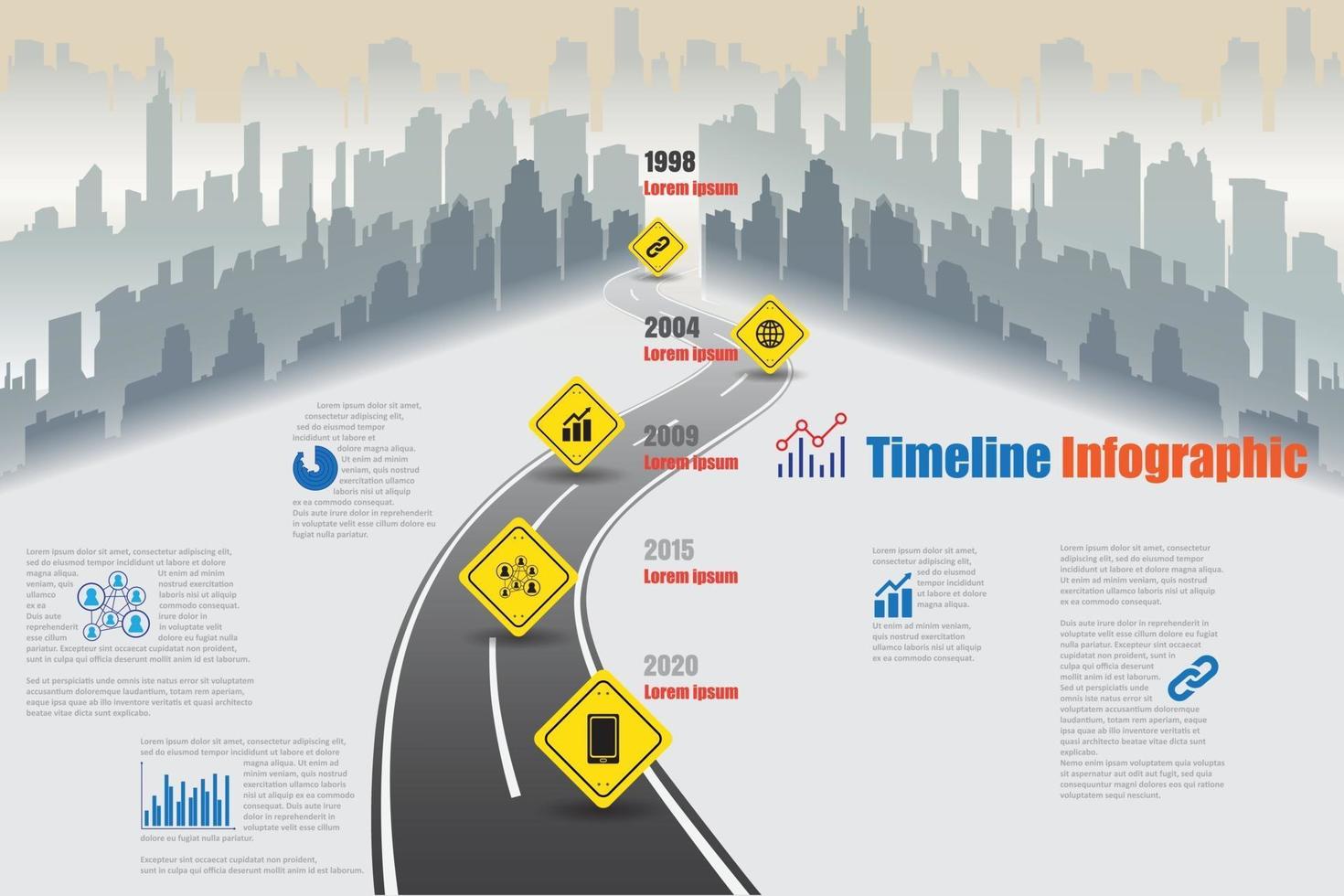 roteiro de negócios linha do tempo infográfico cidade projetada para abstrato modelo marco elemento diagrama moderno processo tecnologia digital marketing dados apresentação gráfico ilustração vetorial vetor