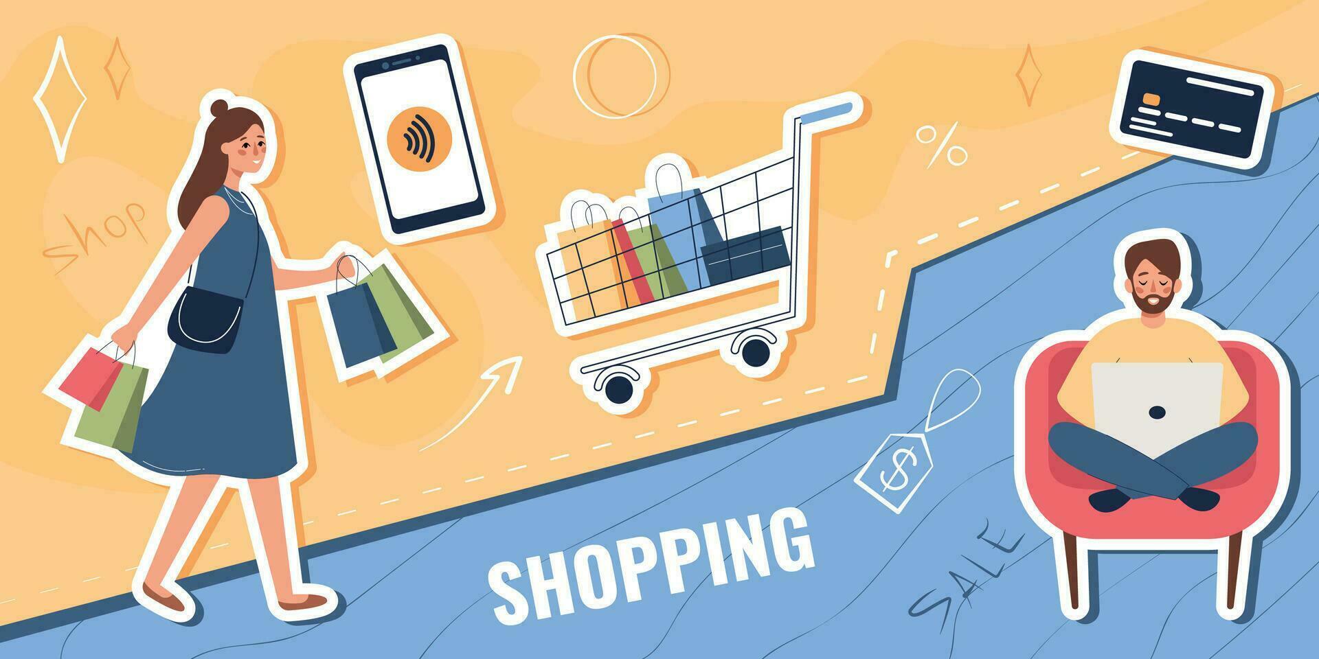 compras pessoas colagem composição vetor