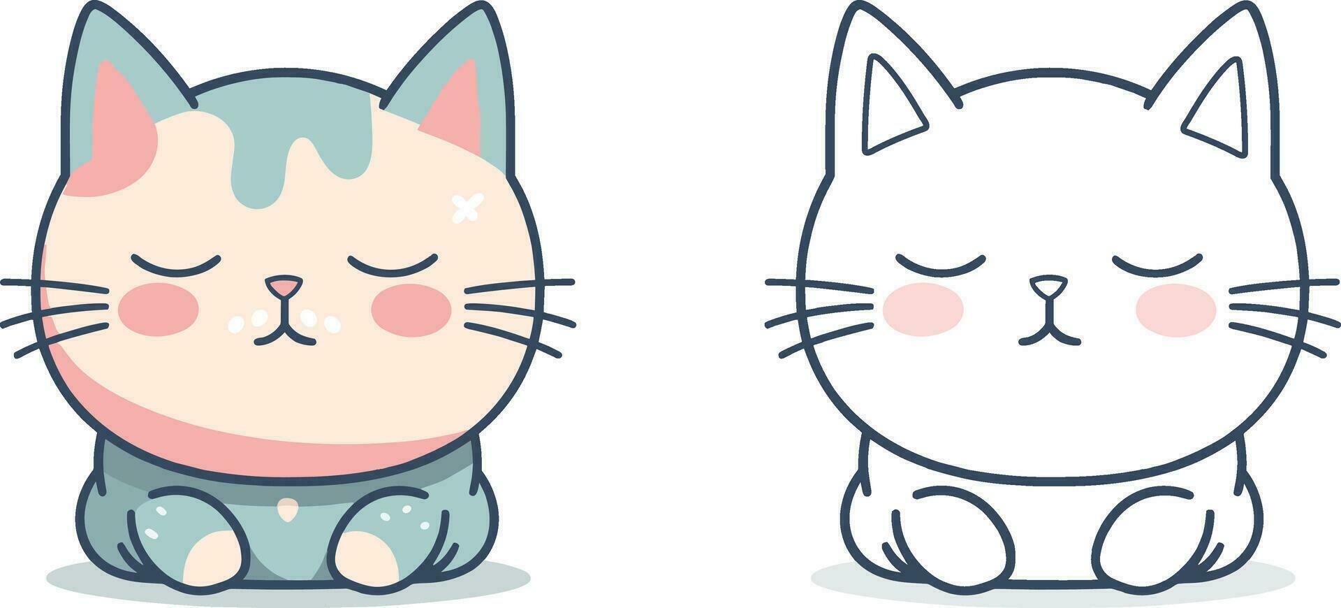 kawaii gato plano ícone vetor. fofa gato achatado ilustração. fofa kawaii gato plano ilustração, arte, ícones, e gráficos. vetor