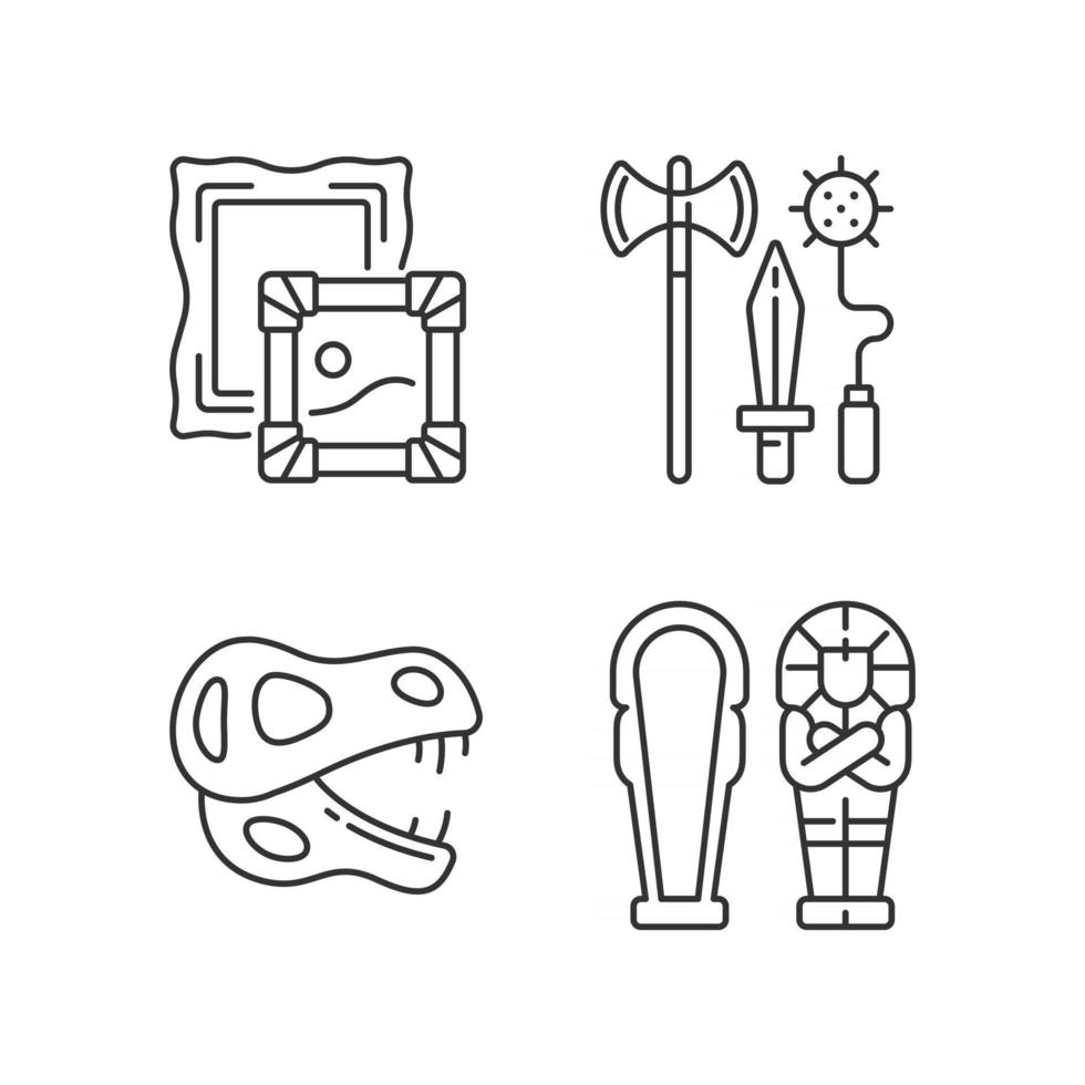 conjunto de ícones lineares de escavação arqueológica vetor