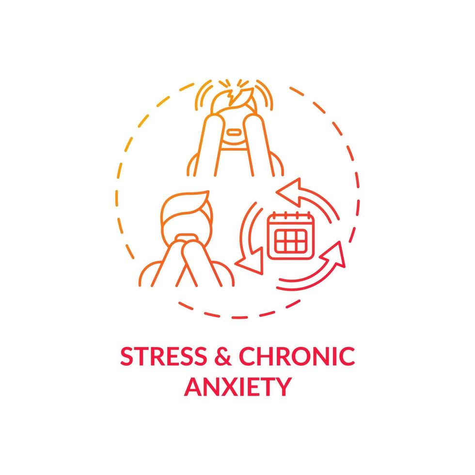 ícone do conceito gradiente vermelho de estresse e ansiedade crônica vetor