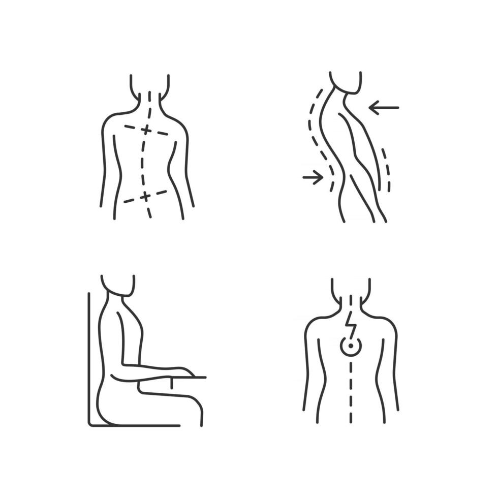 conjunto de ícones lineares de problemas de má postura vetor