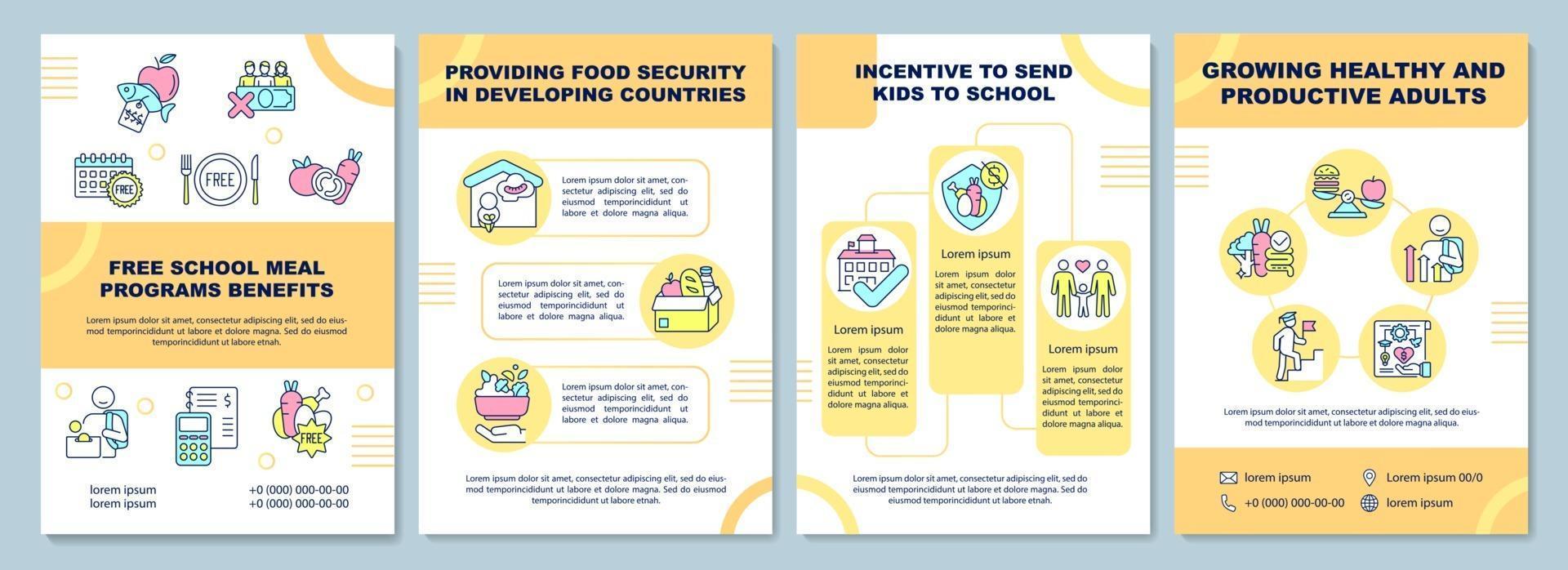 modelo de folheto de benefícios de programas de merenda escolar grátis vetor