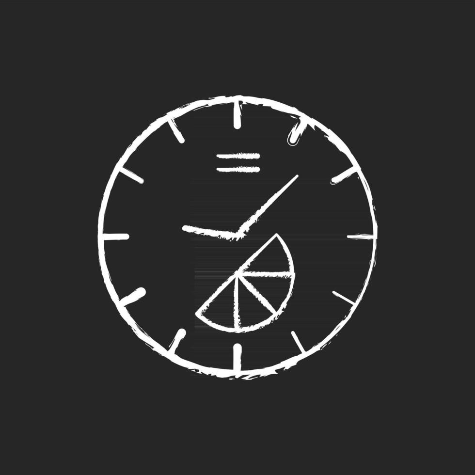 ícone de giz branco com marca de relógio em fundo preto vetor