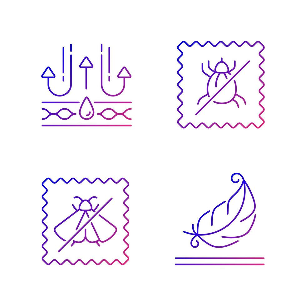 características de qualidade do tecido conjunto de ícones de vetor linear gradiente