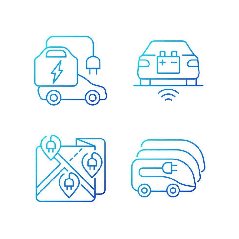 conjunto de ícones de vetor linear gradiente de carregamento de veículo elétrico