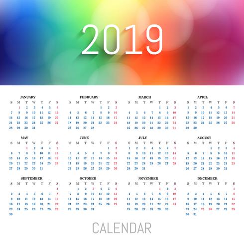 Belo fundo de modelo de calendário colorido de 2019 vetor