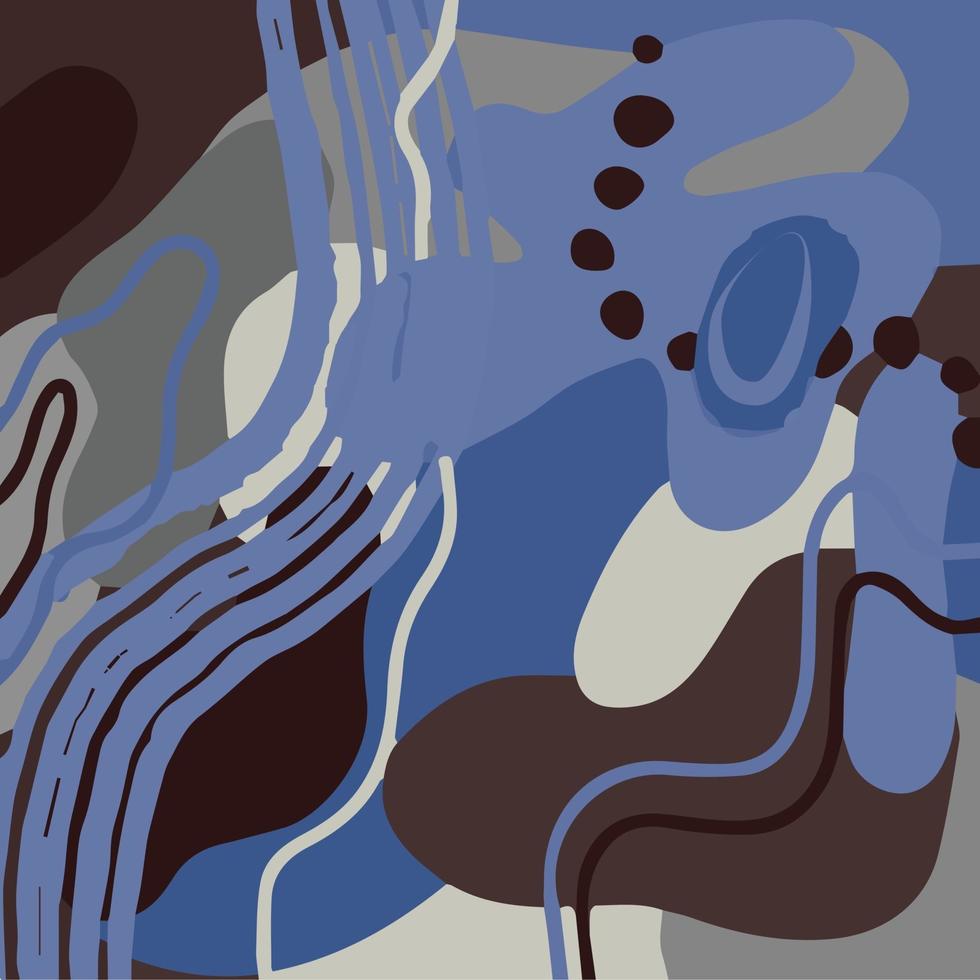 abstrato moderno com formas abstratas orgânicas, pontos, manchas em tons de azuis frios. mão desenhada ilustração vetorial. design para blogs, capas, publicidade, embalagem vetor