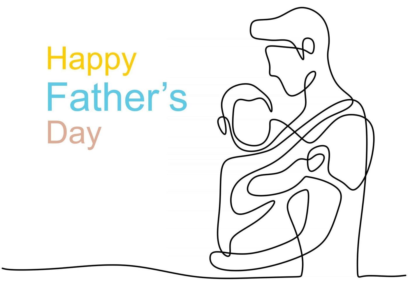 um desenho de linha única contínua de um pai carrega a criança isolada no fundo branco vetor