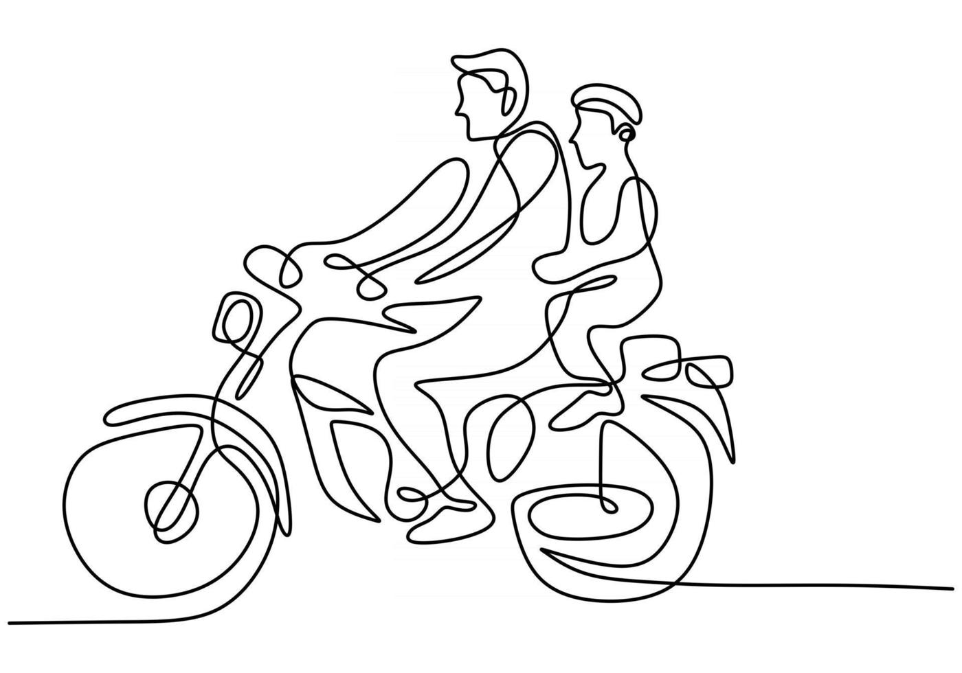 Um desenho preto e branco de um homem andando de moto.