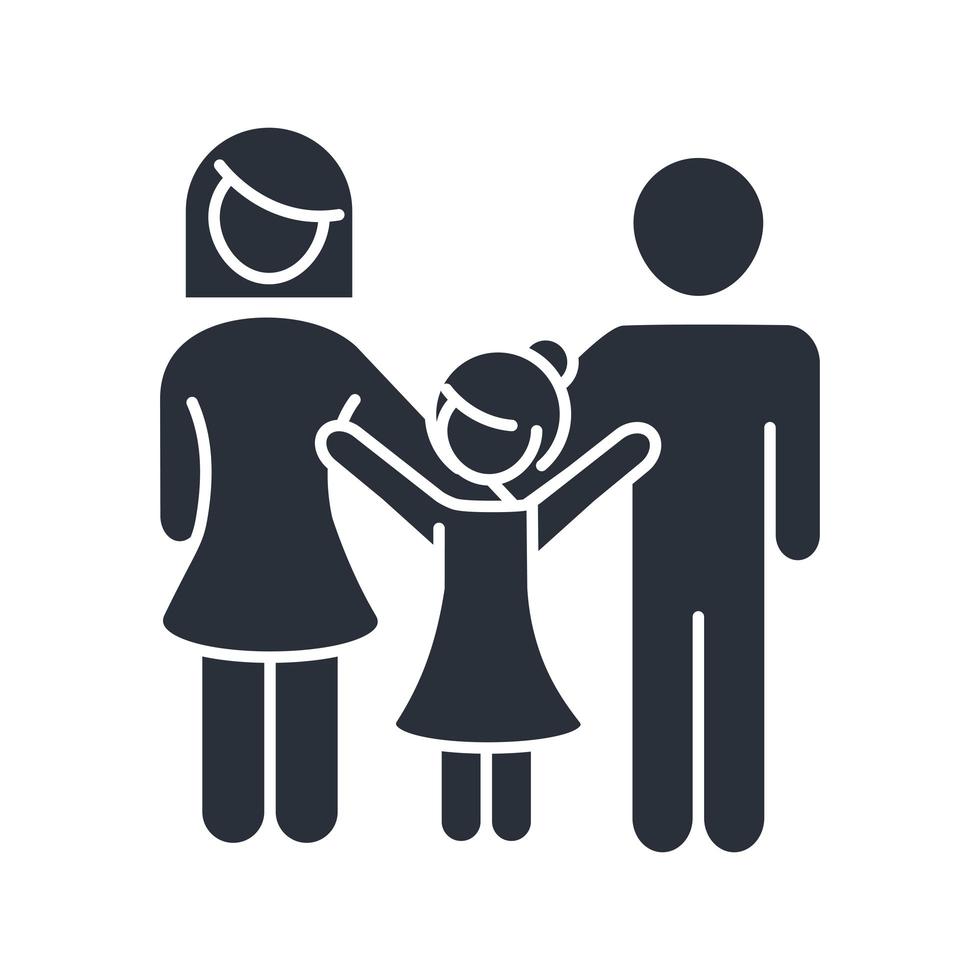 ícone de família de felicidade pai, mãe e filha em estilo de silhueta vetor