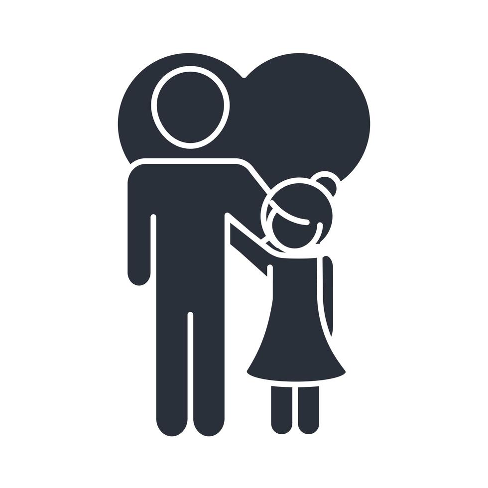 pai e filha se abraçando no ícone do dia da família de coração de amor no estilo de silhueta vetor