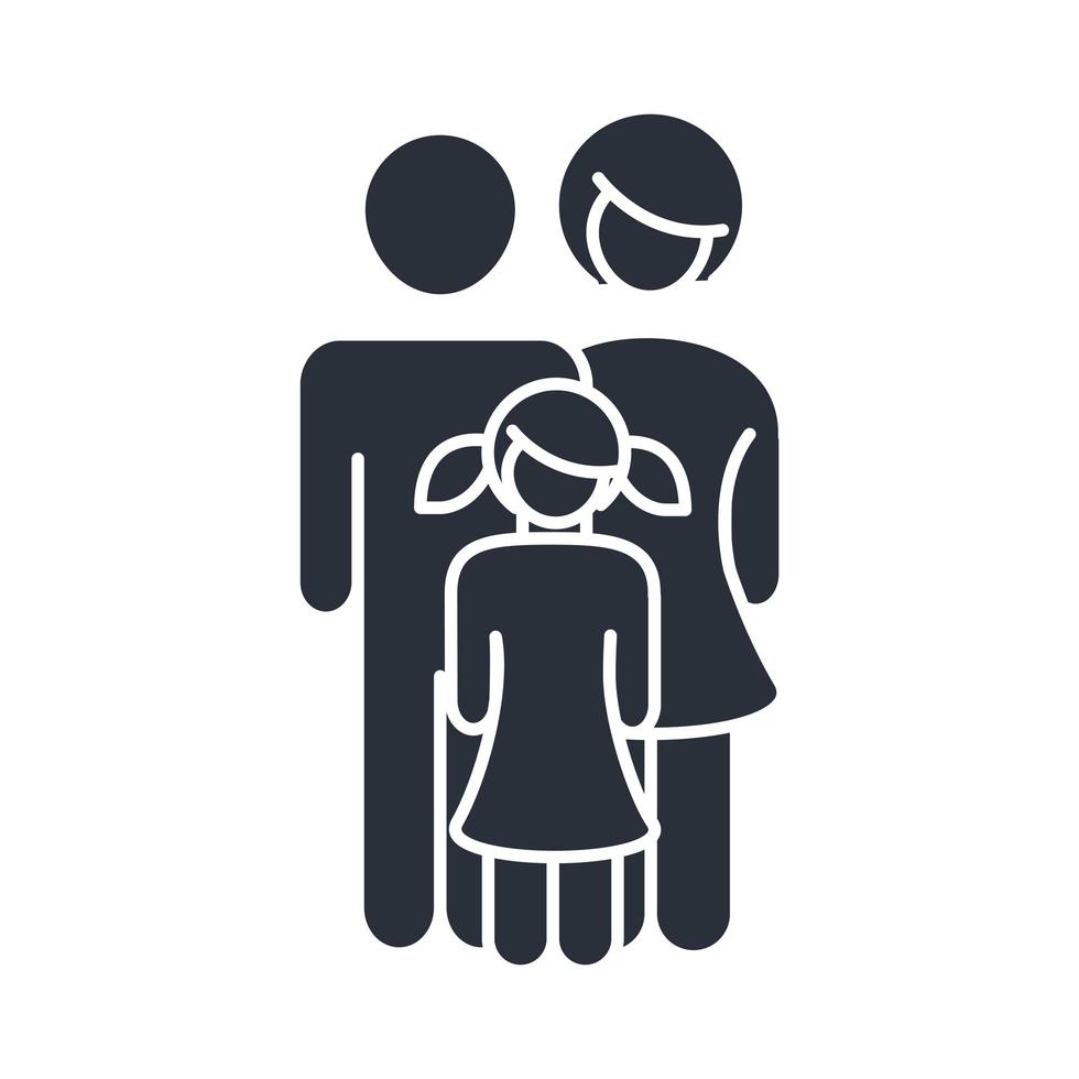 pai mãe e filha juntos personagem ícone do dia da família em estilo de silhueta vetor