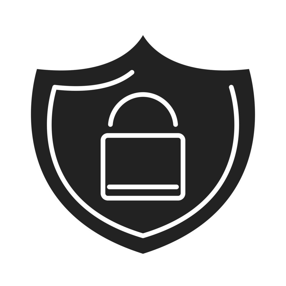segurança cibernética e informações ou proteção de rede ícone de estilo silhueta cadeado vetor
