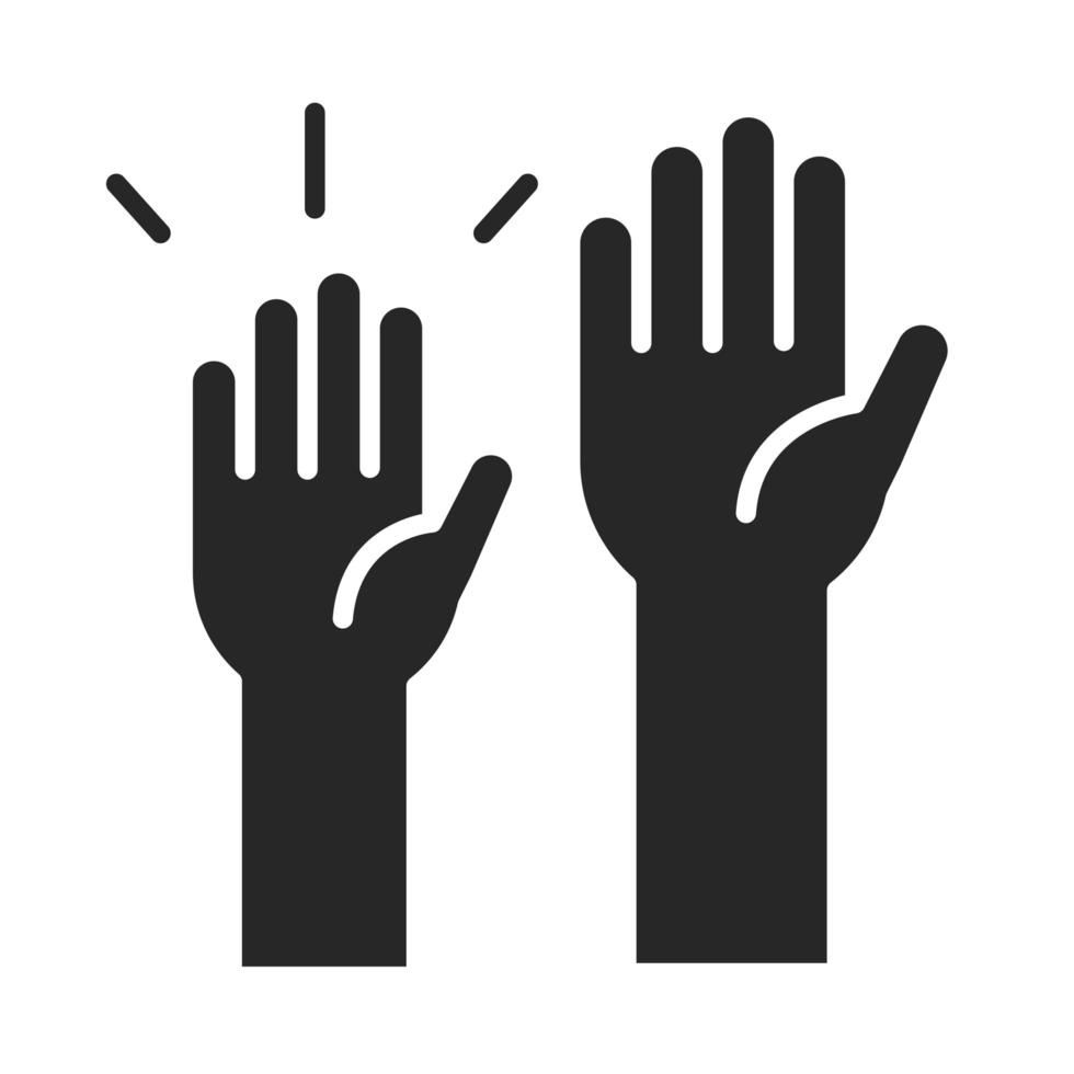 voluntário de doação para caridade ajuda social ícone de estilo de silhueta de mãos levantadas vetor