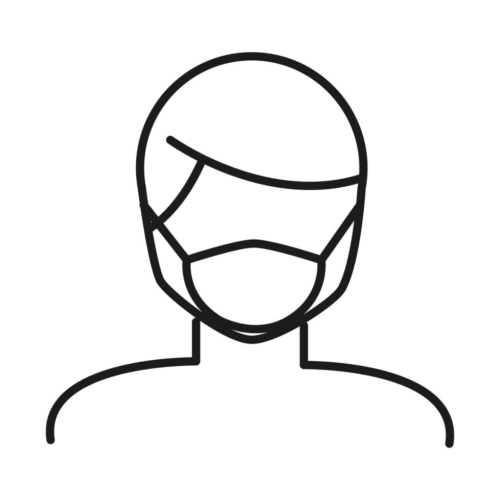 avatar de homem com desenho de vetor de ícone de estilo de linha de máscara