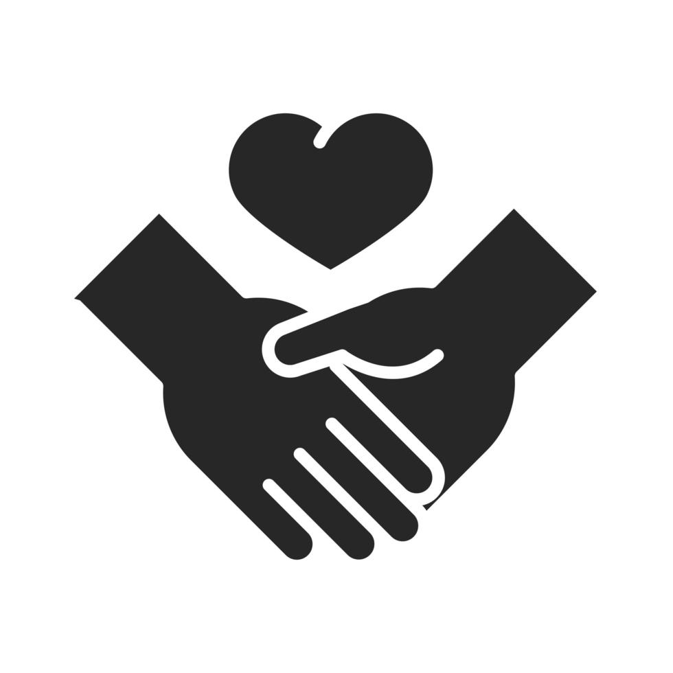 voluntário de doação para caridade ajuda social aperto de mão, coração, amor, silhueta, ícone, estilo vetor