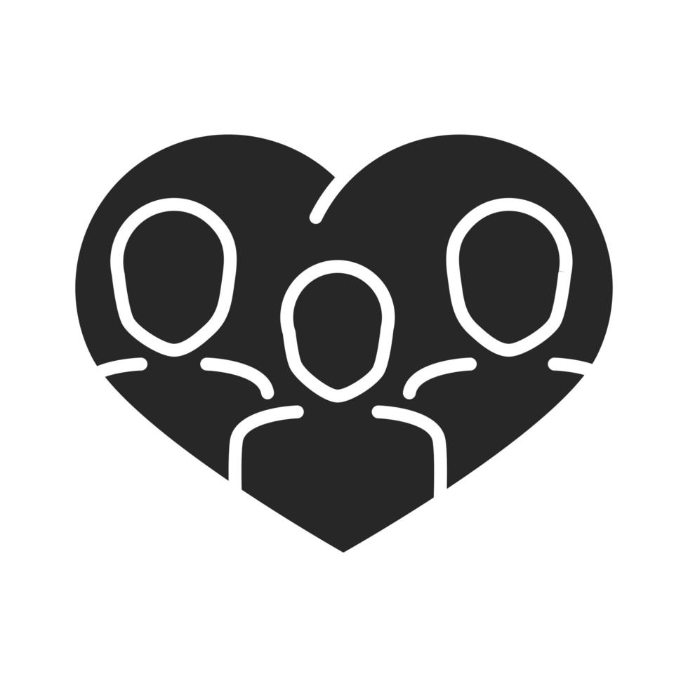 voluntário de doação para caridade ajude pessoas sociais em ícone de estilo de silhueta de comunidade de coração vetor