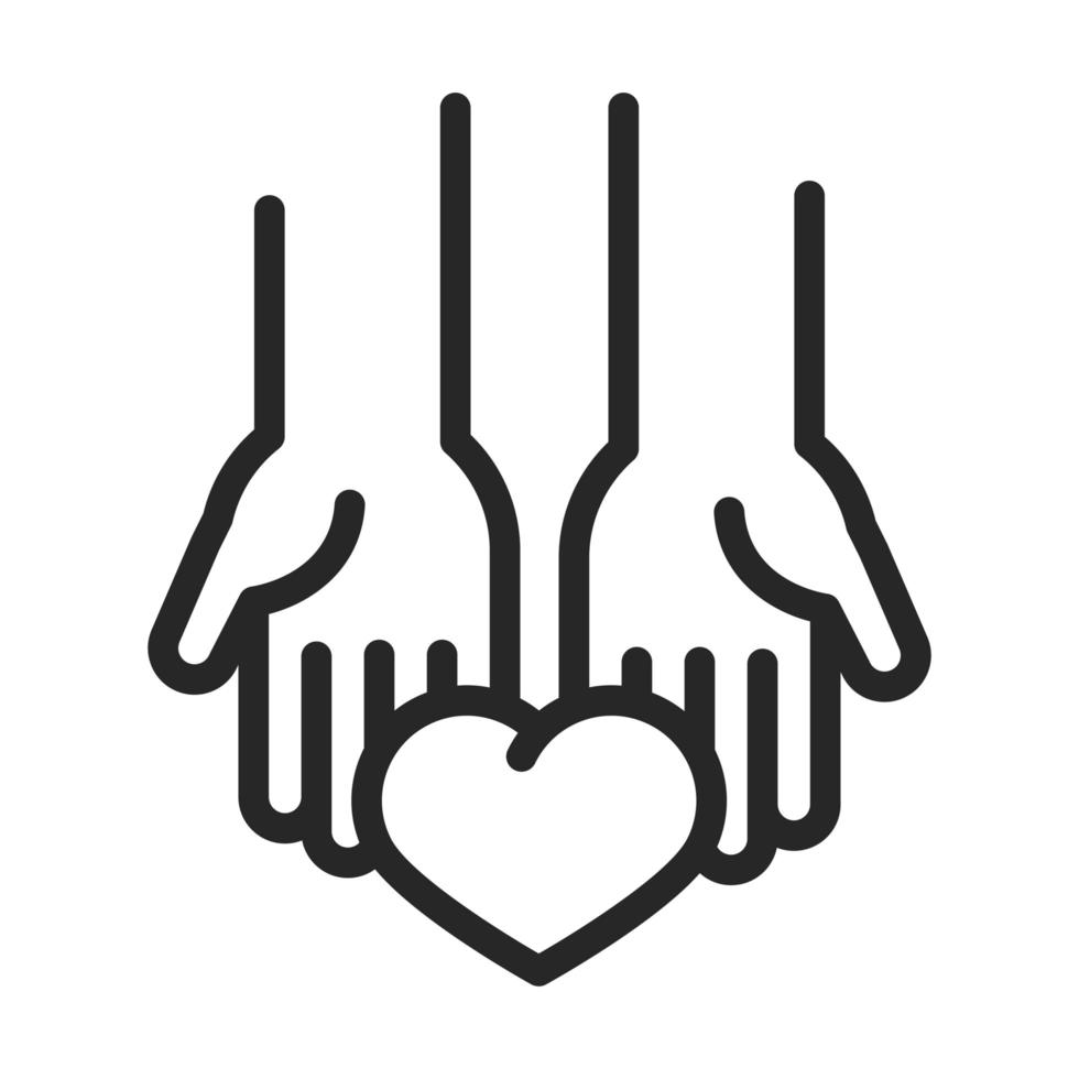 voluntário de doação de caridade ajuda coração social em ícone de estilo de linha de mãos vetor