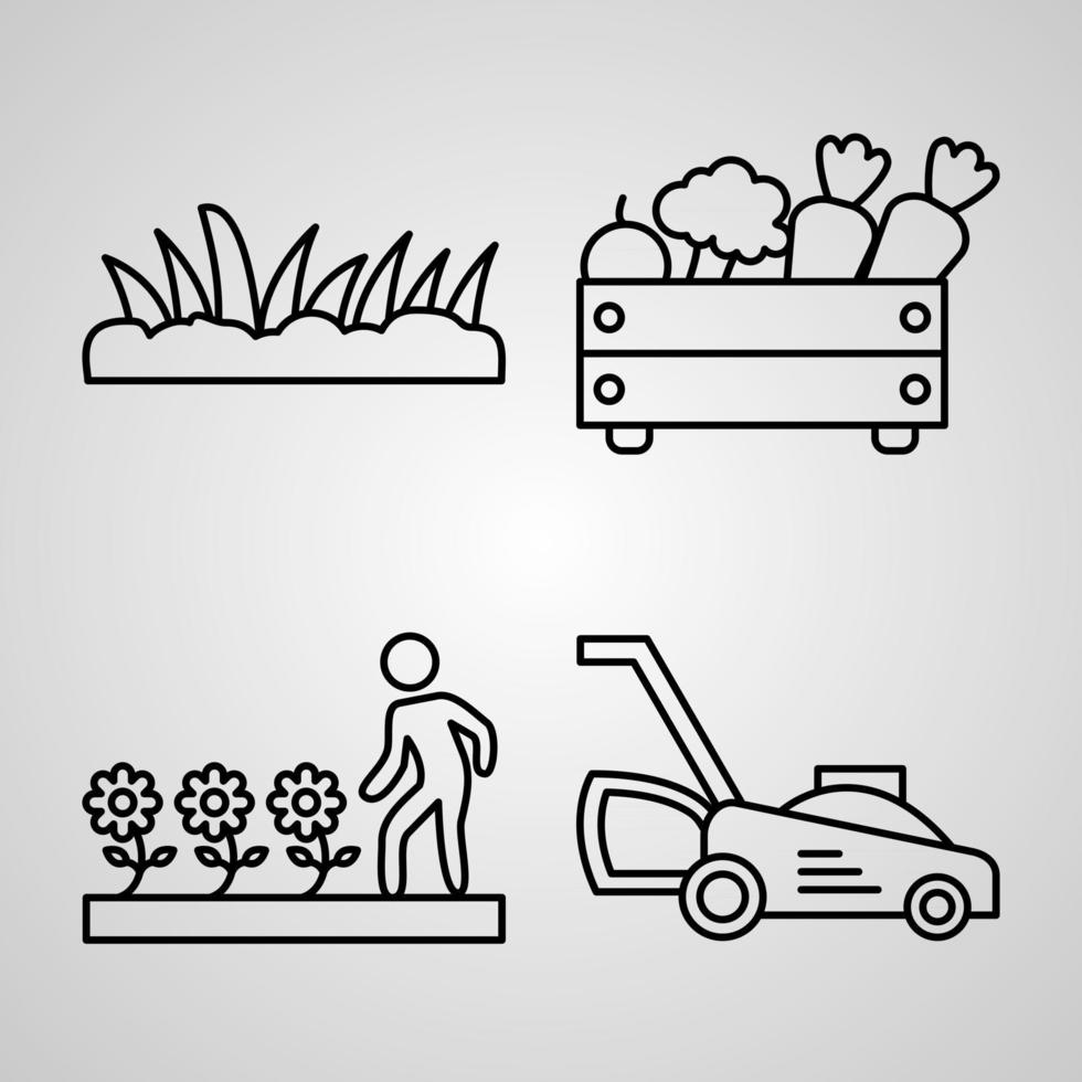 conjunto de ícones de design plano de linha fina de agricultura e jardinagem vetor