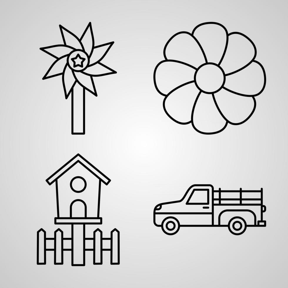 agricultura e coleção de símbolo de jardinagem em fundo branco. ícones de contorno de agricultura e jardinagem vetor