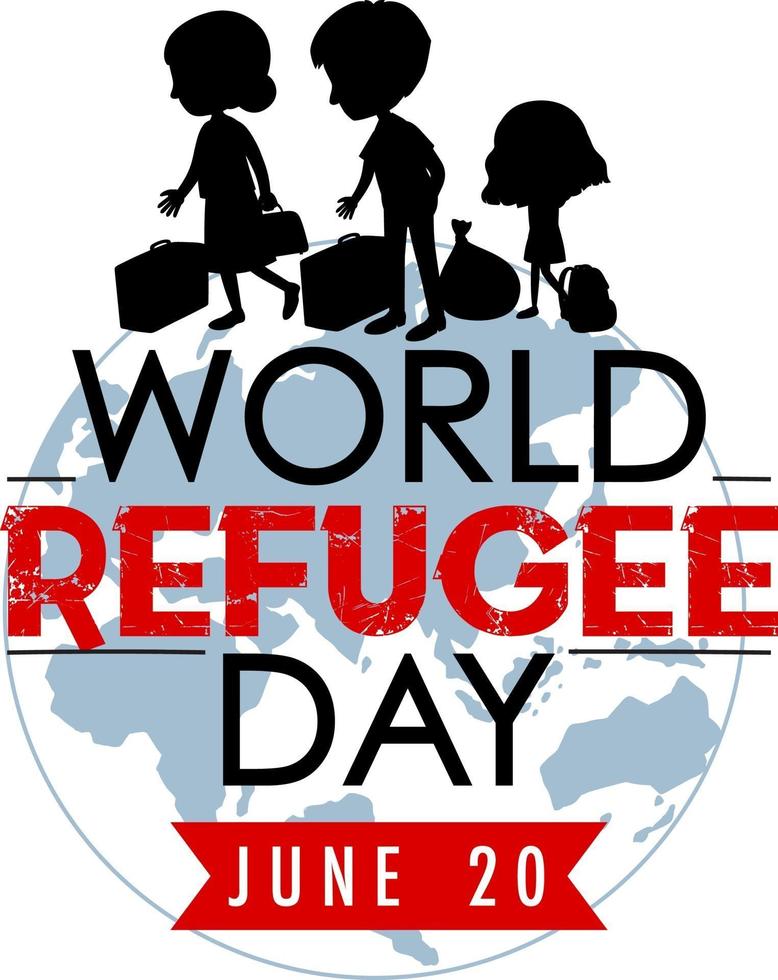 Dia Mundial dos Refugiados em 20 de junho banner com silhueta de pessoas vetor