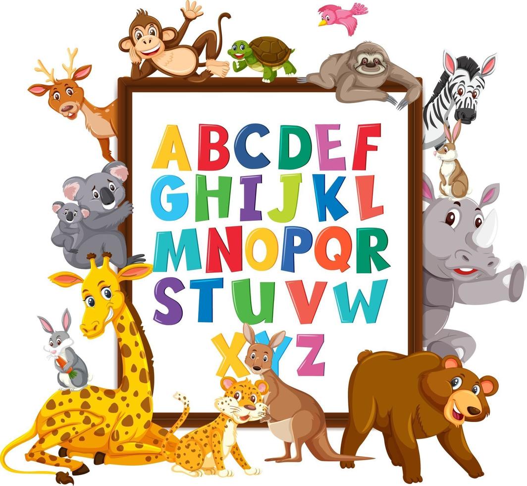 quadro do alfabeto az com animais selvagens vetor