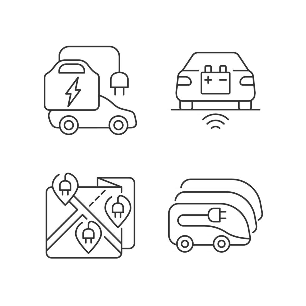 conjunto de ícones lineares de carregamento de veículos elétricos vetor