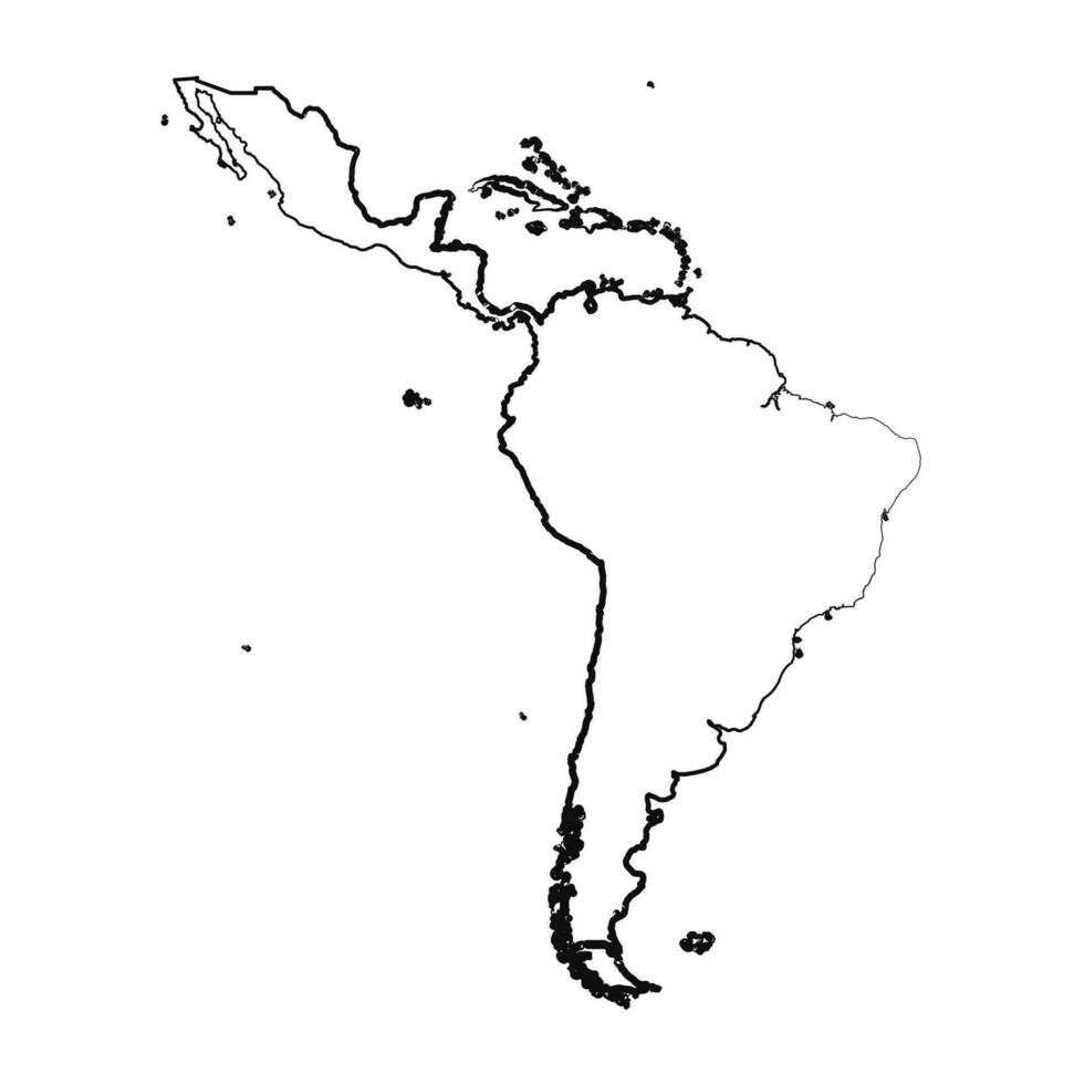 mão desenhado forrado latim América simples mapa desenhando vetor