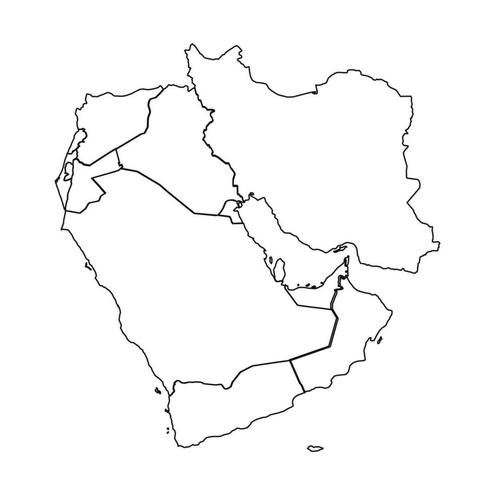 esboço esboço mapa do meio leste com estados e cidades vetor