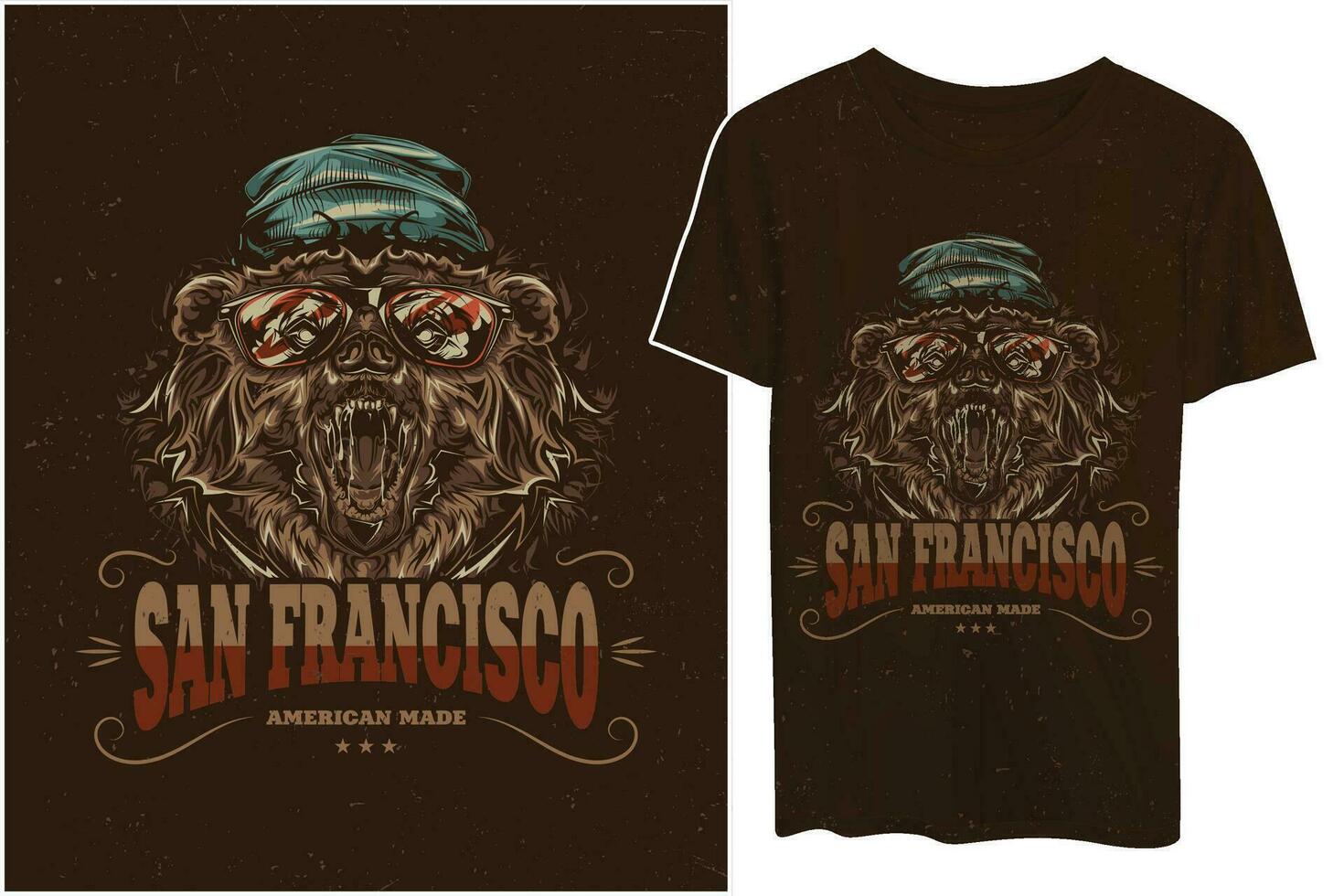 t camisa rótulo Projeto com ilustração hipster estilo Urso chapéu óculos vetor