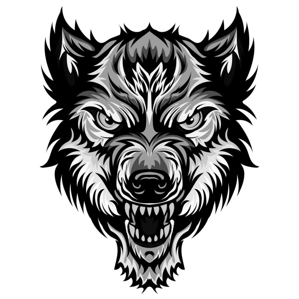 Lobo cabeça tatuagens preto-06 vetor