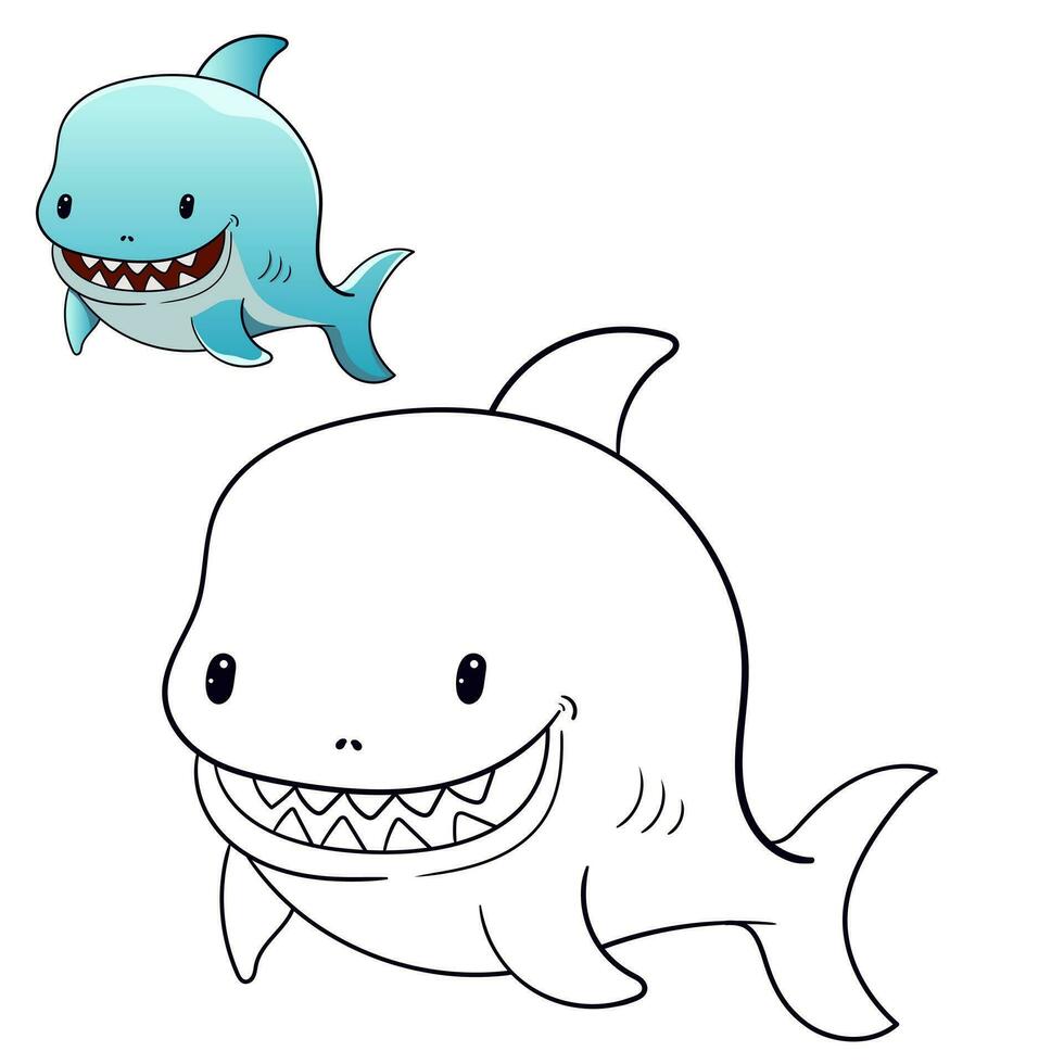 fofa bebê Tubarão coloração página. Preto e branco desenho animado ilustração para simples Projeto ou coloração livros Educação vetor