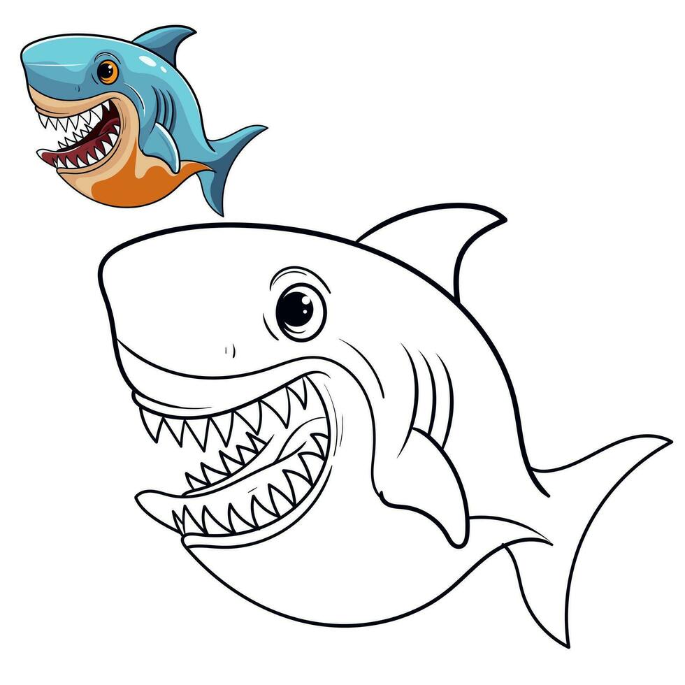 Tubarão coloração página para simples Projeto ou coloração livros Educação Tubarão linha arte vetor