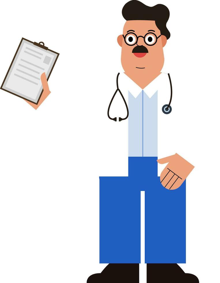 uma masculino médico desenho animado segurando uma prancheta. adulto profissional personagem ilustração.médica pessoal vetor