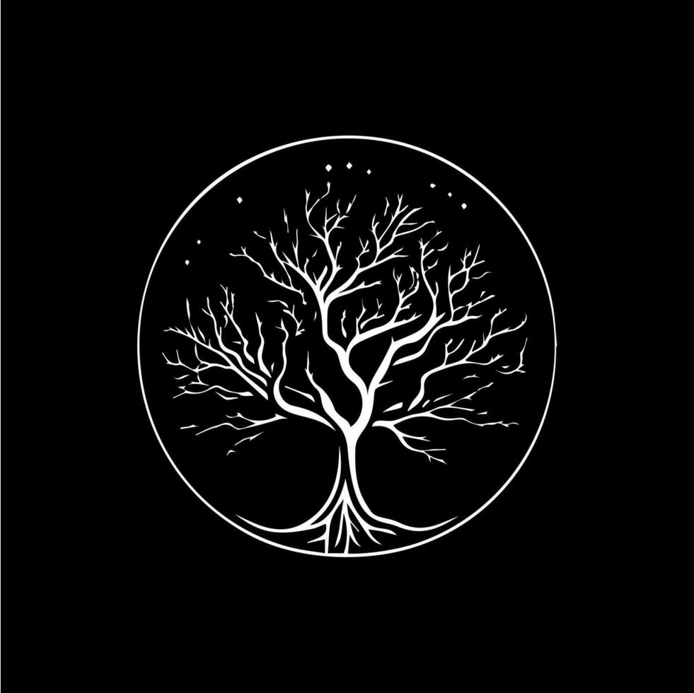 árvore raízes silhueta ícone, conhecimento símbolo, Educação abstrato sinal, lenhador logotipo conceito, carpintaria logotipo, camiseta imprimir, vida símbolo em Preto fundo. isolado vetor ilustração