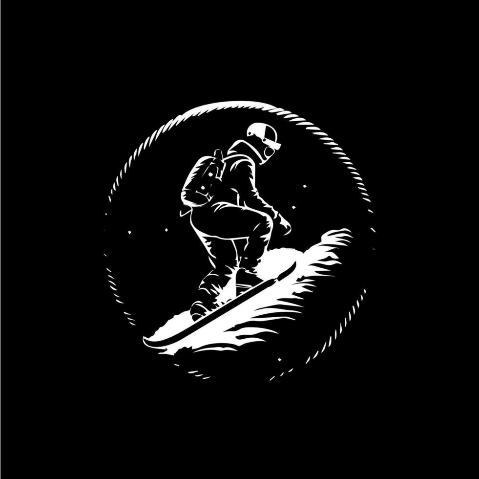 snowboard logotipo modelo, snowboarder emblema, dotwork tatuagem com pontos sombreamento, bebendo tatuagem. mão desenhando emblema em Preto fundo para corpo arte, monocromático esboço arte. vetor ilustração