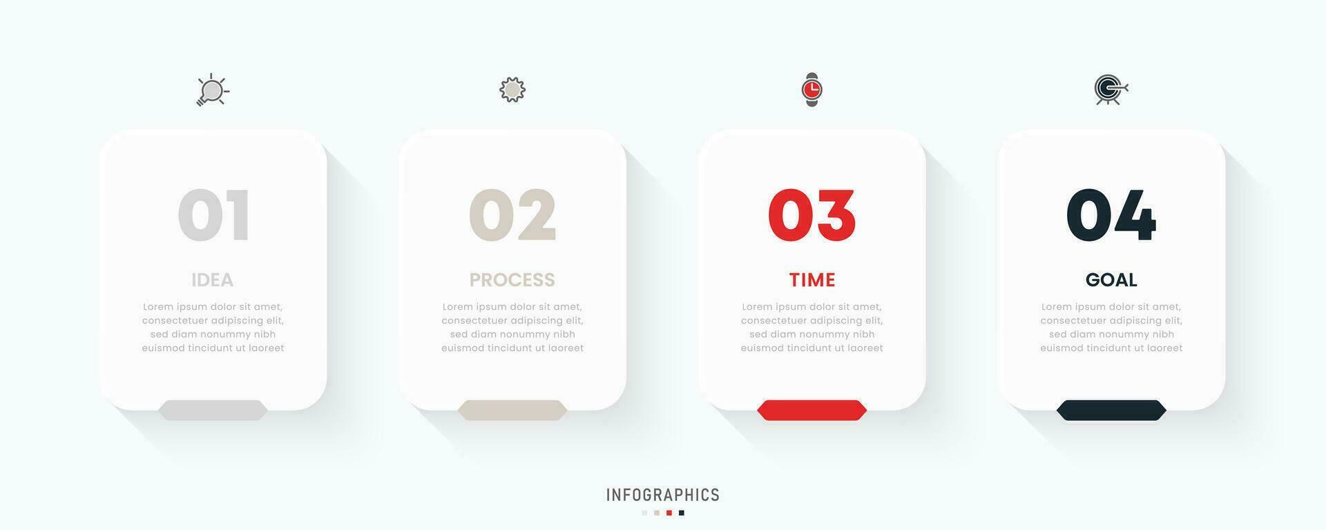 modelo de design de rótulo infográfico vetorial com ícones e 4 opções ou etapas. pode ser usado para diagrama de processo, apresentações, layout de fluxo de trabalho, banner, fluxograma, gráfico de informações. vetor