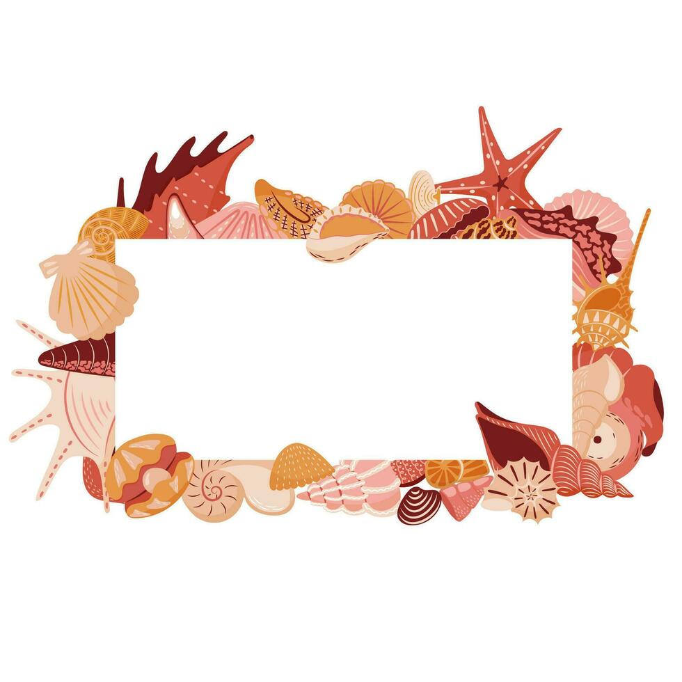 retângulo quadro, Armação com conchas, estrela do Mar, mexilhão vetor