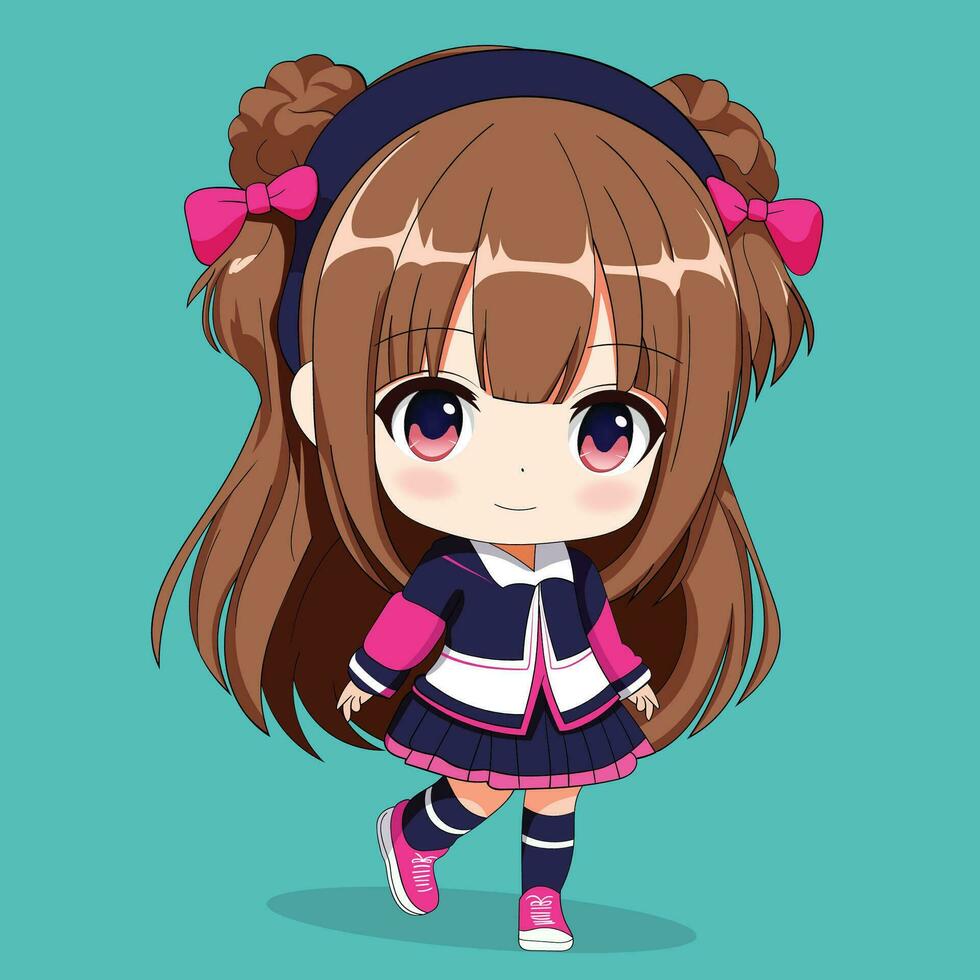 fofa chibi animê kawaii menina desenho animado ilustração vetor