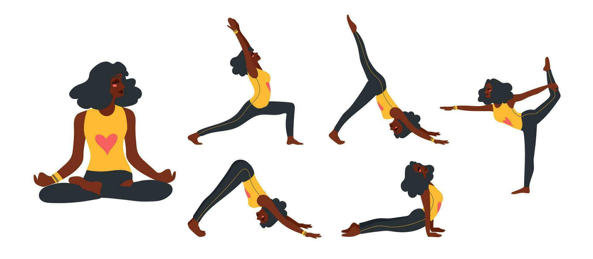 conjunto do fino esportivo jovem mulher fazendo ioga, ginástica exercícios. saudável estilo de vida. ioga poses para pegue Forte ancas dentro plano Projeto. vetor ilustração.