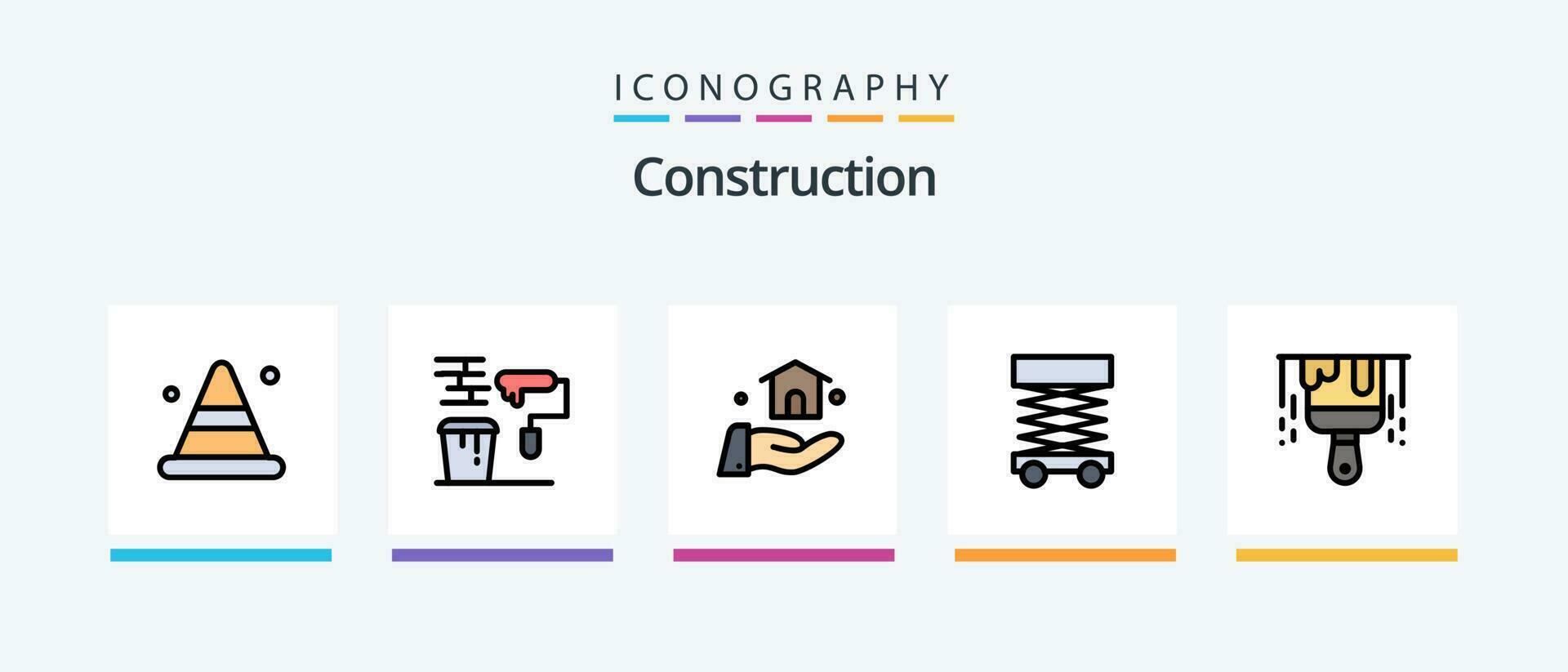 construção linha preenchidas 5 ícone pacote Incluindo pintar. escovar. construção. muro. tijolo. criativo ícones Projeto vetor