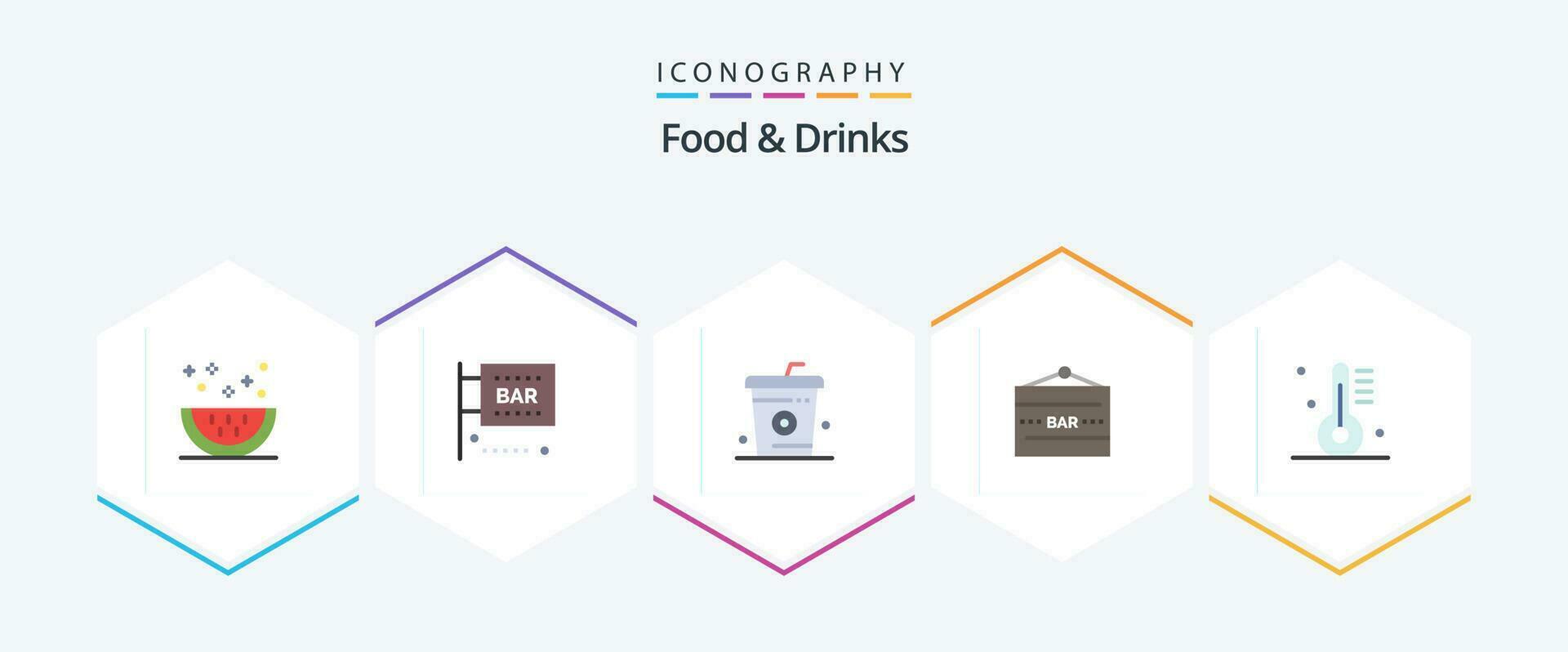 Comida e bebidas 25 plano ícone pacote Incluindo beber bar. bar. meios de comunicação e entretenimento. refeição. bebidas vetor