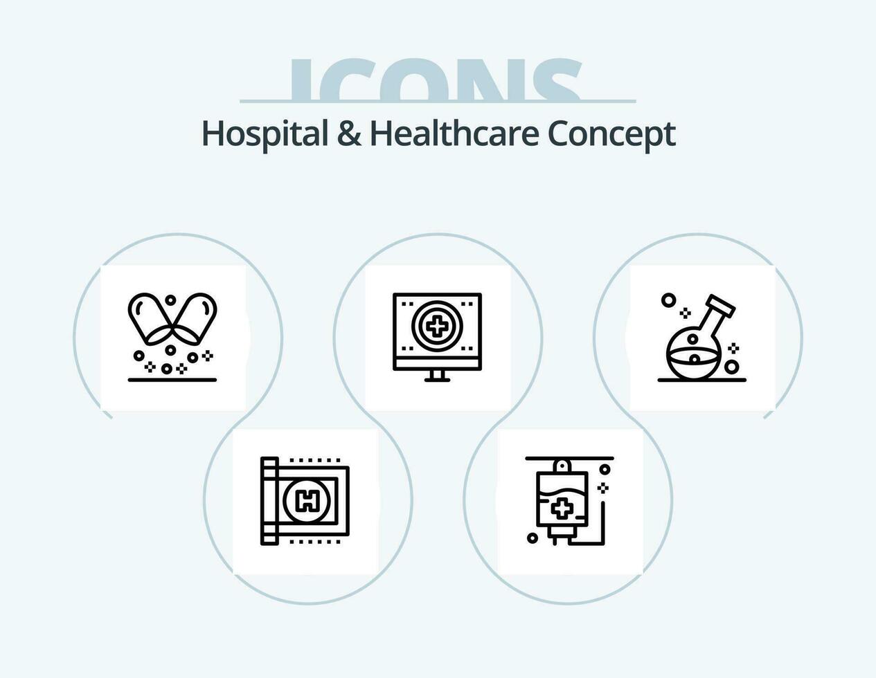 hospital e cuidados de saúde conceito linha ícone pacote 5 ícone Projeto. . . antibacteriano. médico. cuidados de saúde vetor
