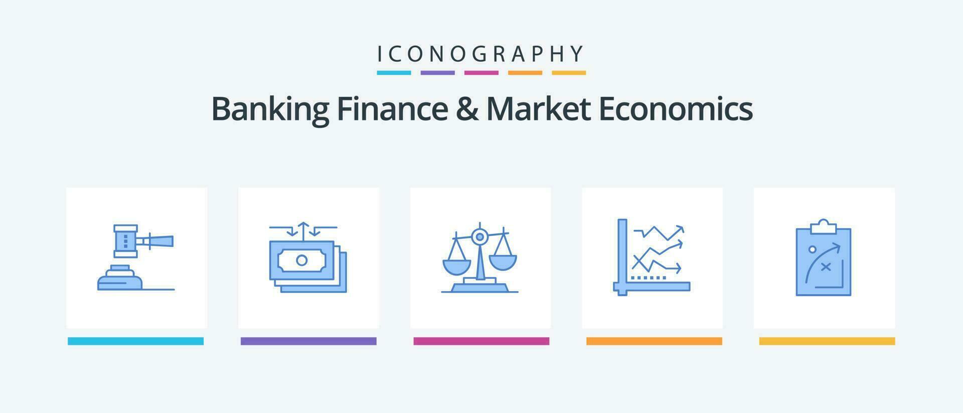 bancário finança e mercado economia azul 5 ícone pacote Incluindo lei. juiz. dólar. tribunal. relatório. criativo ícones Projeto vetor