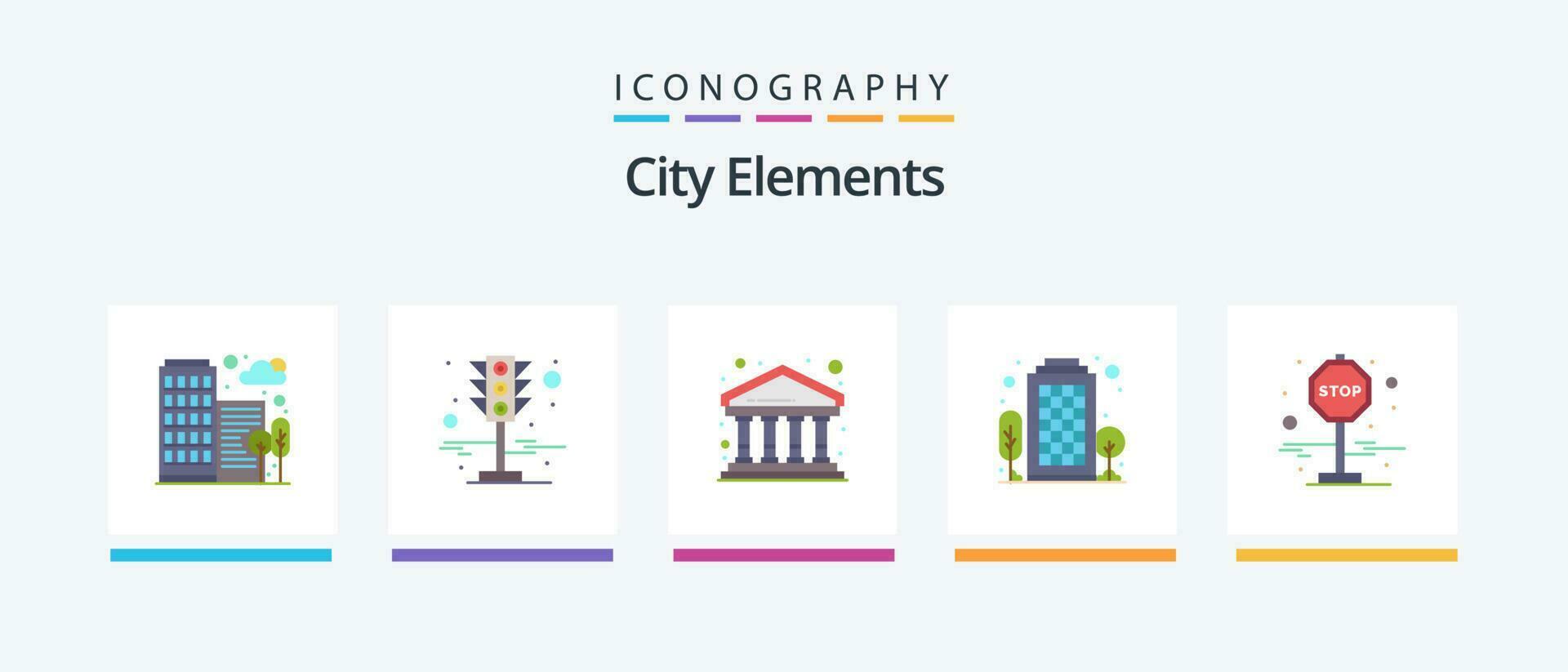 cidade elementos plano 5 ícone pacote Incluindo jornada. vivo área. banco. casa. prédio. criativo ícones Projeto vetor