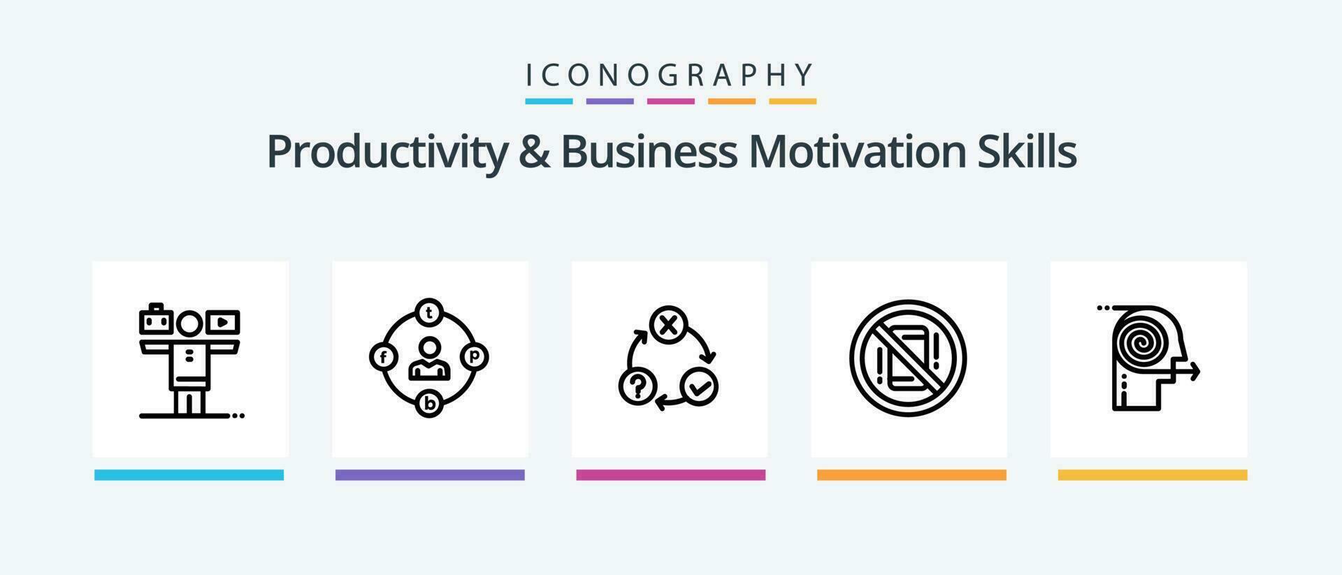 produtividade e o negócio motivação Habilidades linha 5 ícone pacote Incluindo invenção. ideia. mundo. inspirador. ideia. criativo ícones Projeto vetor