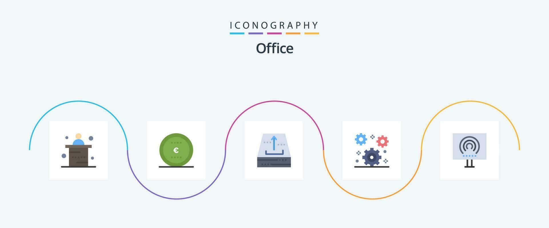 escritório plano 5 ícone pacote Incluindo Área de Trabalho. escritório. arquivo. engrenagem. acima vetor