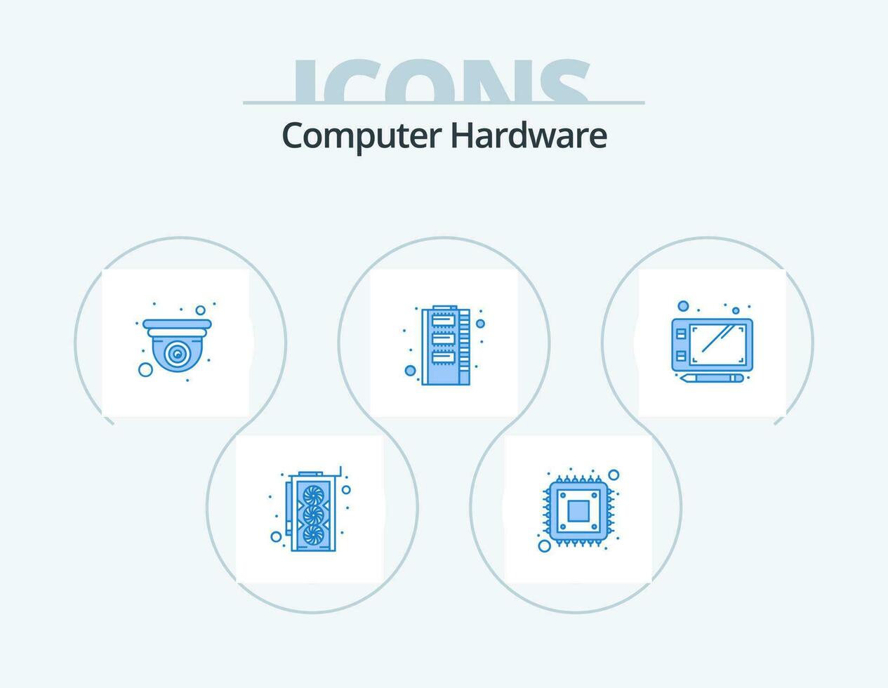 computador hardware azul ícone pacote 5 ícone Projeto. tábua. caneta. Câmera. armazenar. memória vetor